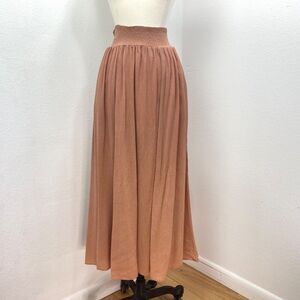 Vintage Out of the Blue Cinnamon Silk Crinkle Midi Skirt Med Wide Elastic Waist